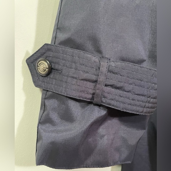 Vintage Sterling Bay Metallic Navy Belted Rain Trench Coat, Size 10P - Picture 4 of 10